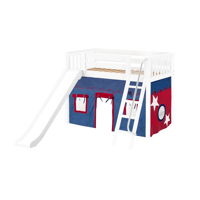 Maxtrix Twin Mid Loft Bed with Angled Ladder, Curtain + Slide
