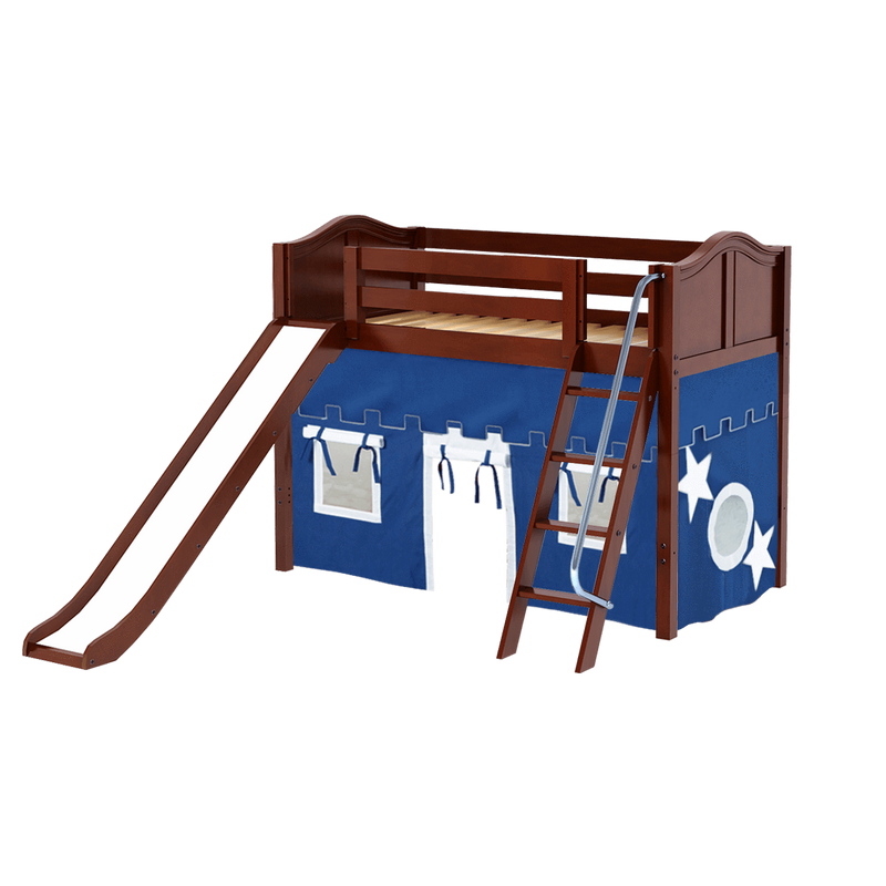 Maxtrix Twin Mid Loft Bed with Angled Ladder, Curtain + Slide
