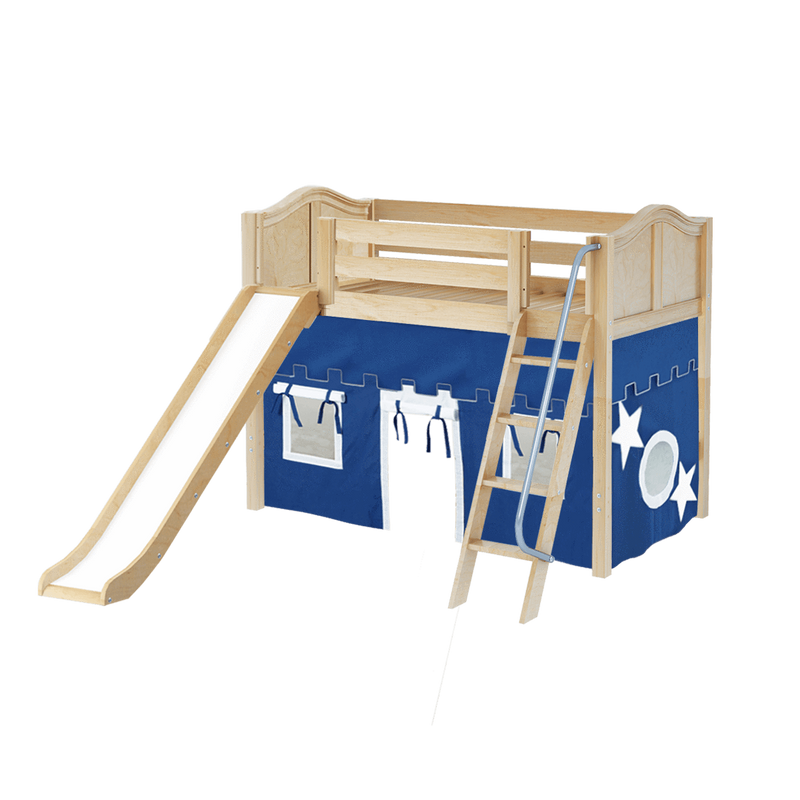 Maxtrix Twin Mid Loft Bed with Angled Ladder, Curtain + Slide