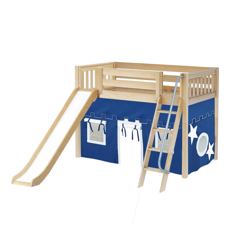 Maxtrix Twin Mid Loft Bed with Angled Ladder, Curtain + Slide