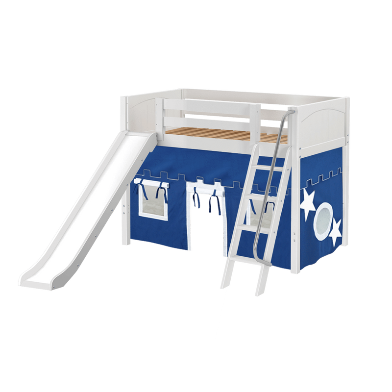 Maxtrix Twin Mid Loft Bed with Angled Ladder, Curtain + Slide