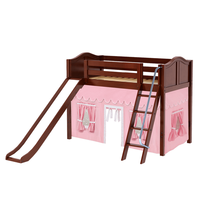 Maxtrix Twin Mid Loft Bed with Angled Ladder, Curtain + Slide