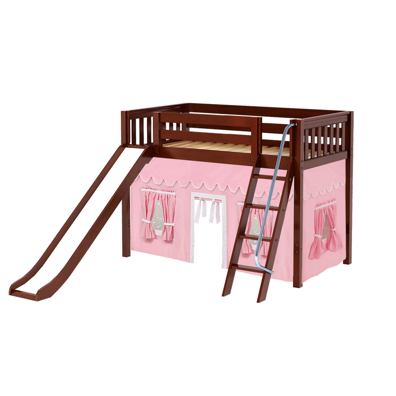 Maxtrix Twin Mid Loft Bed with Angled Ladder, Curtain + Slide