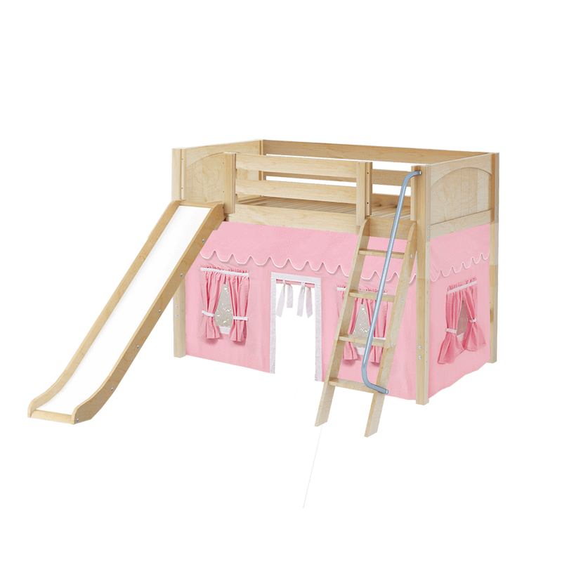 Maxtrix Twin Mid Loft Bed with Angled Ladder, Curtain + Slide