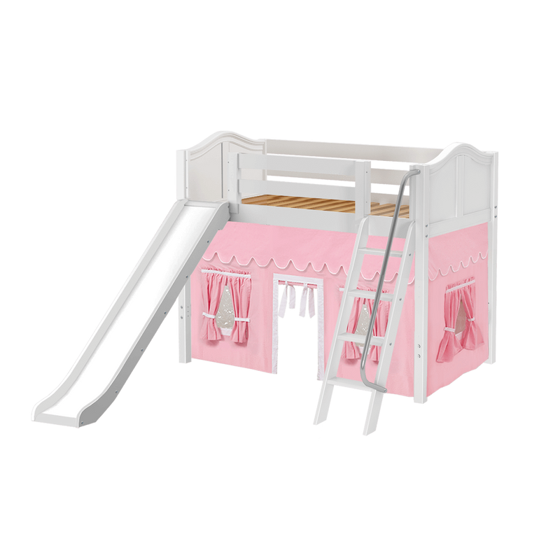 Maxtrix Twin Mid Loft Bed with Angled Ladder, Curtain + Slide