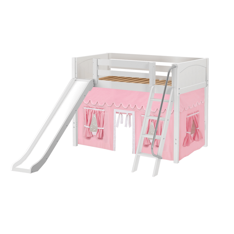 Maxtrix Twin Mid Loft Bed with Angled Ladder, Curtain + Slide