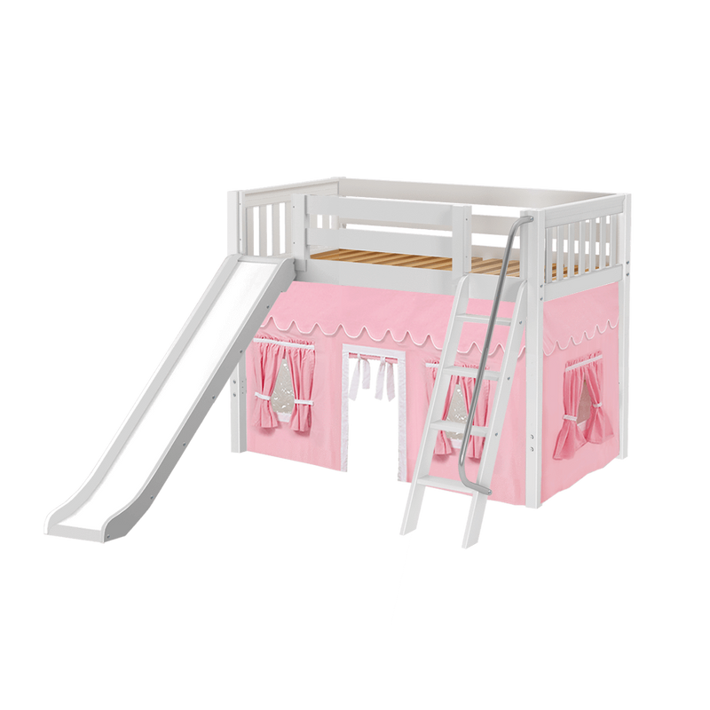 Maxtrix Twin Mid Loft Bed with Angled Ladder, Curtain + Slide