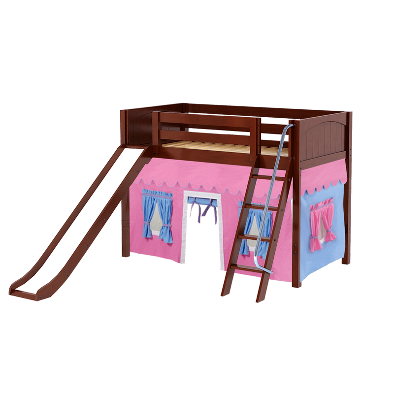 Maxtrix Twin Mid Loft Bed with Angled Ladder, Curtain + Slide