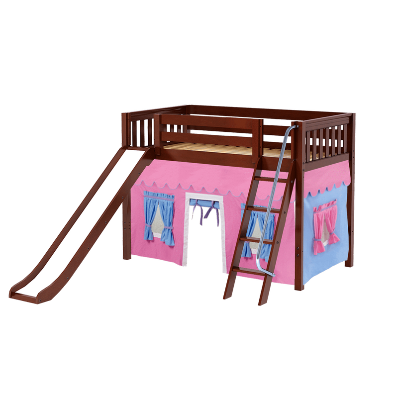 Maxtrix Twin Mid Loft Bed with Angled Ladder, Curtain + Slide