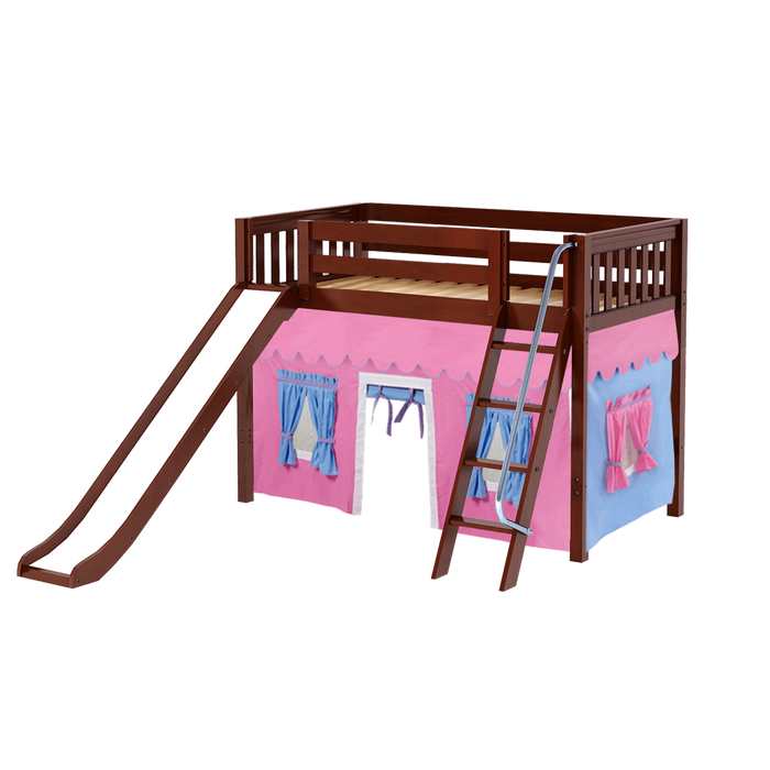 Maxtrix Twin Mid Loft Bed with Angled Ladder, Curtain + Slide
