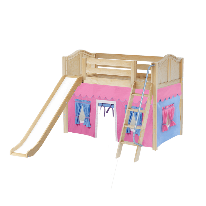 Maxtrix Twin Mid Loft Bed with Angled Ladder, Curtain + Slide