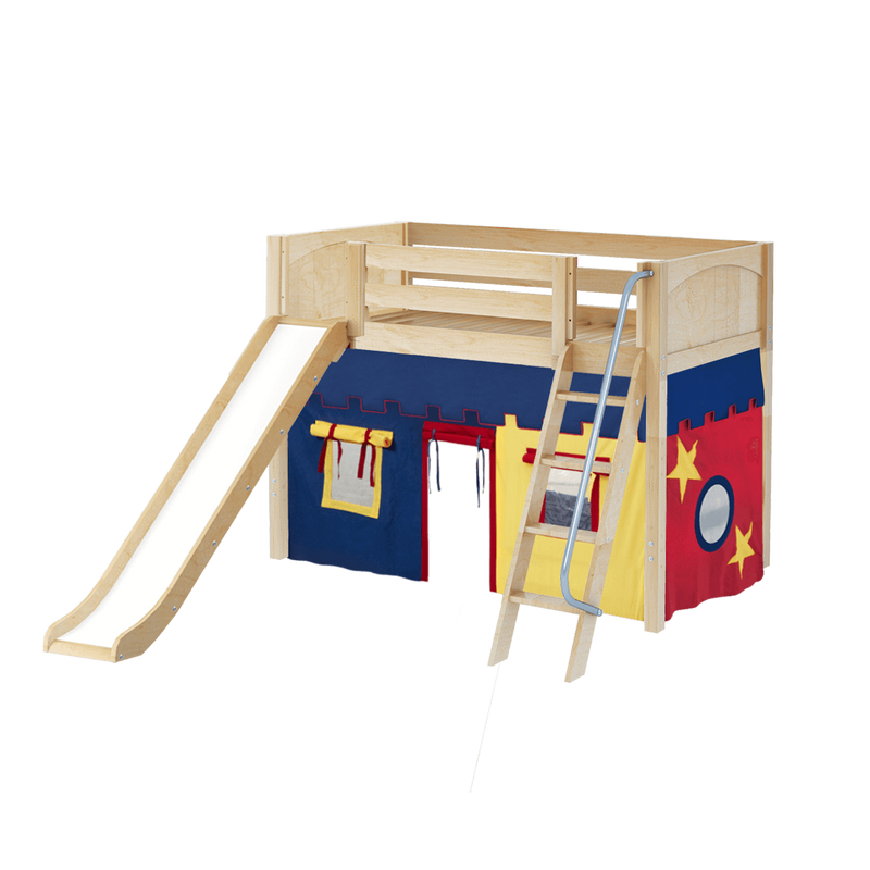 Maxtrix Twin Mid Loft Bed with Angled Ladder, Curtain + Slide