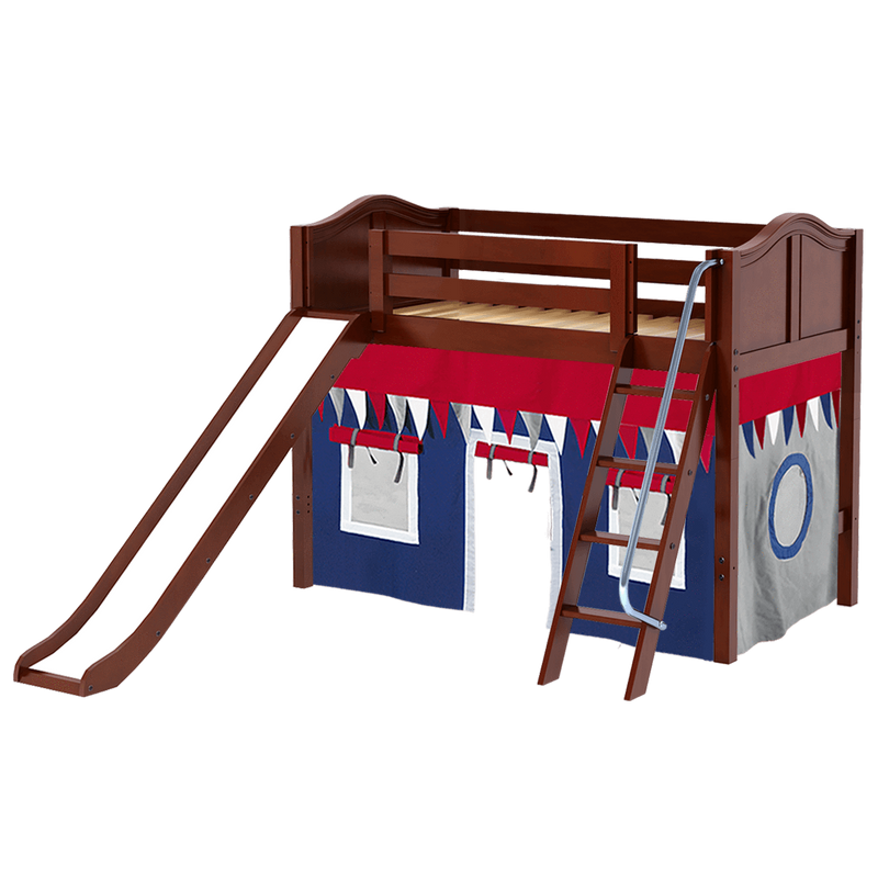 Maxtrix Twin Mid Loft Bed with Angled Ladder, Curtain + Slide