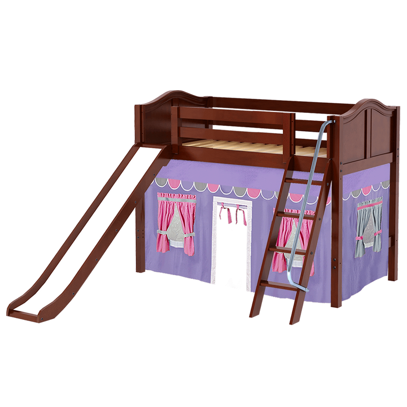 Maxtrix Twin Mid Loft Bed with Angled Ladder, Curtain + Slide