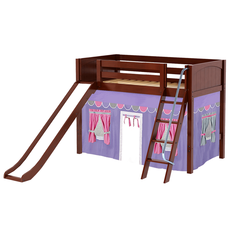 Maxtrix Twin Mid Loft Bed with Angled Ladder, Curtain + Slide