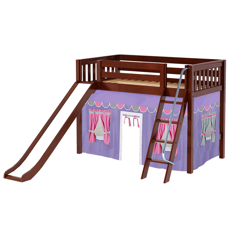 Maxtrix Twin Mid Loft Bed with Angled Ladder, Curtain + Slide