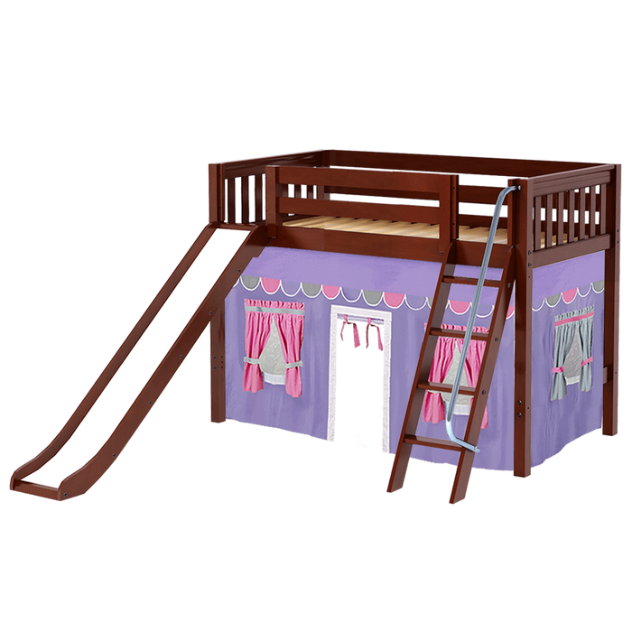 Maxtrix Twin Mid Loft Bed with Angled Ladder, Curtain + Slide