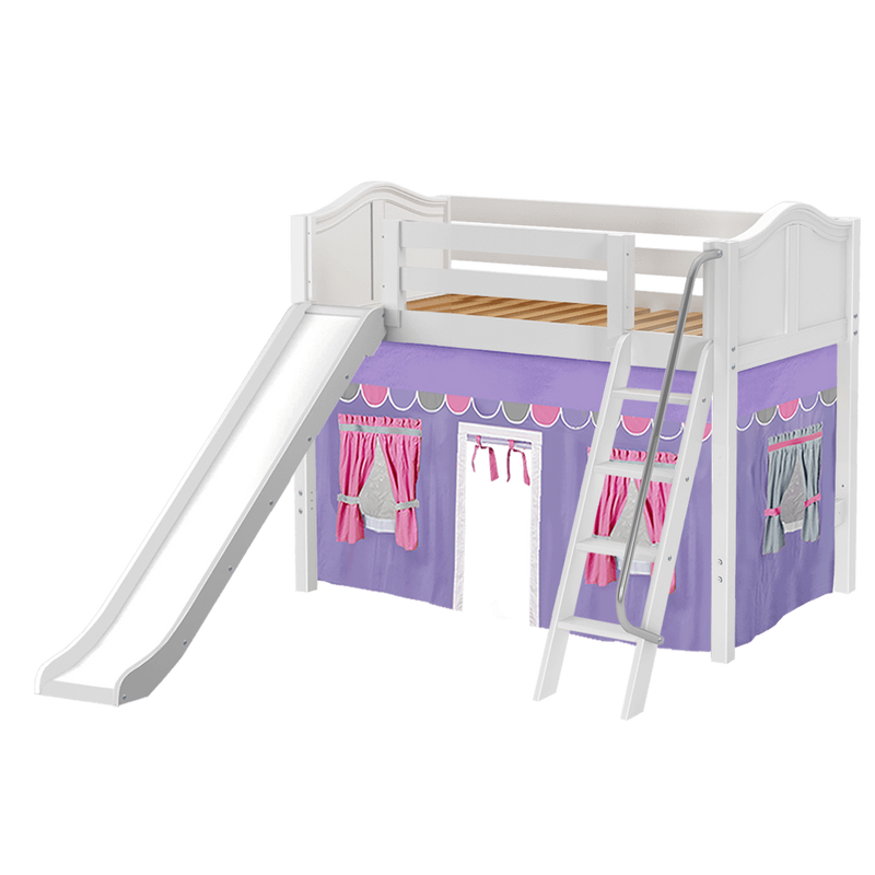 Maxtrix Twin Mid Loft Bed with Angled Ladder, Curtain + Slide