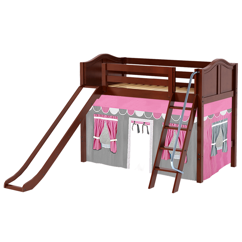 Maxtrix Twin Mid Loft Bed with Angled Ladder, Curtain + Slide