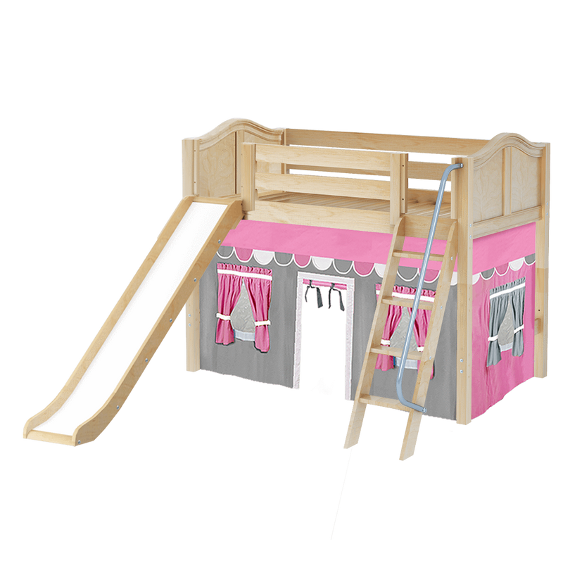 Maxtrix Twin Mid Loft Bed with Angled Ladder, Curtain + Slide