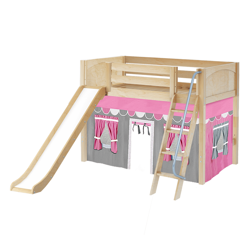 Maxtrix Twin Mid Loft Bed with Angled Ladder, Curtain + Slide