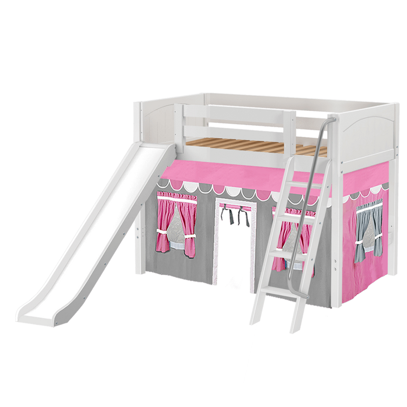 Maxtrix Twin Mid Loft Bed with Angled Ladder, Curtain + Slide