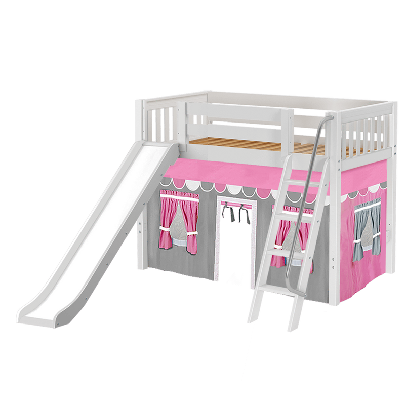 Maxtrix Twin Mid Loft Bed with Angled Ladder, Curtain + Slide