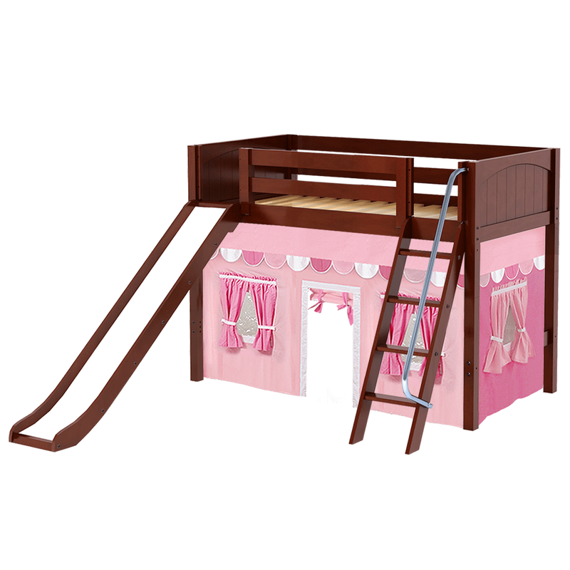 Maxtrix Twin Mid Loft Bed with Angled Ladder, Curtain + Slide