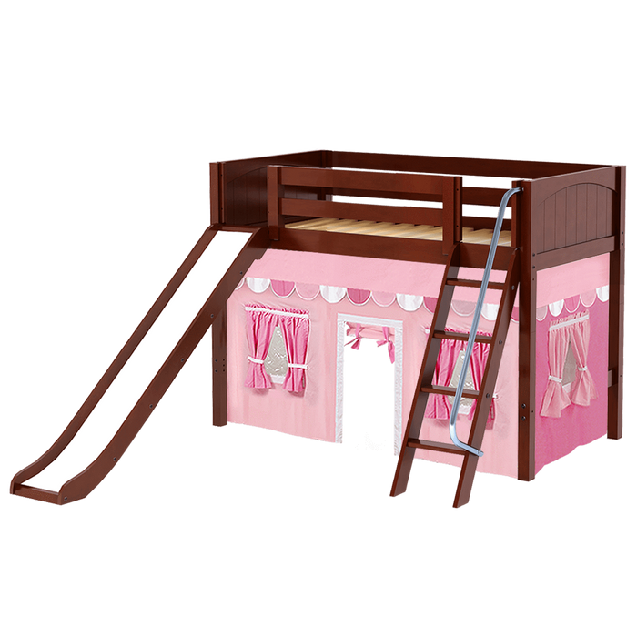 Maxtrix Twin Mid Loft Bed with Angled Ladder, Curtain + Slide