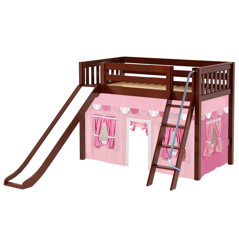 Maxtrix Twin Mid Loft Bed with Angled Ladder, Curtain + Slide