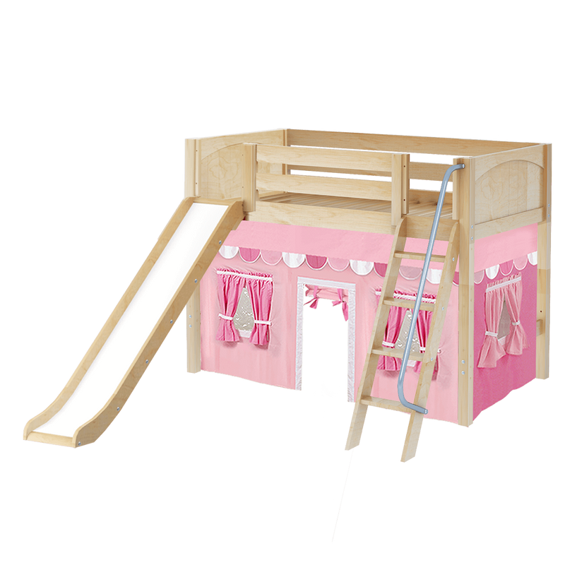 Maxtrix Twin Mid Loft Bed with Angled Ladder, Curtain + Slide
