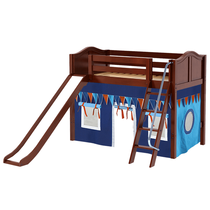 Maxtrix Twin Mid Loft Bed with Angled Ladder, Curtain + Slide