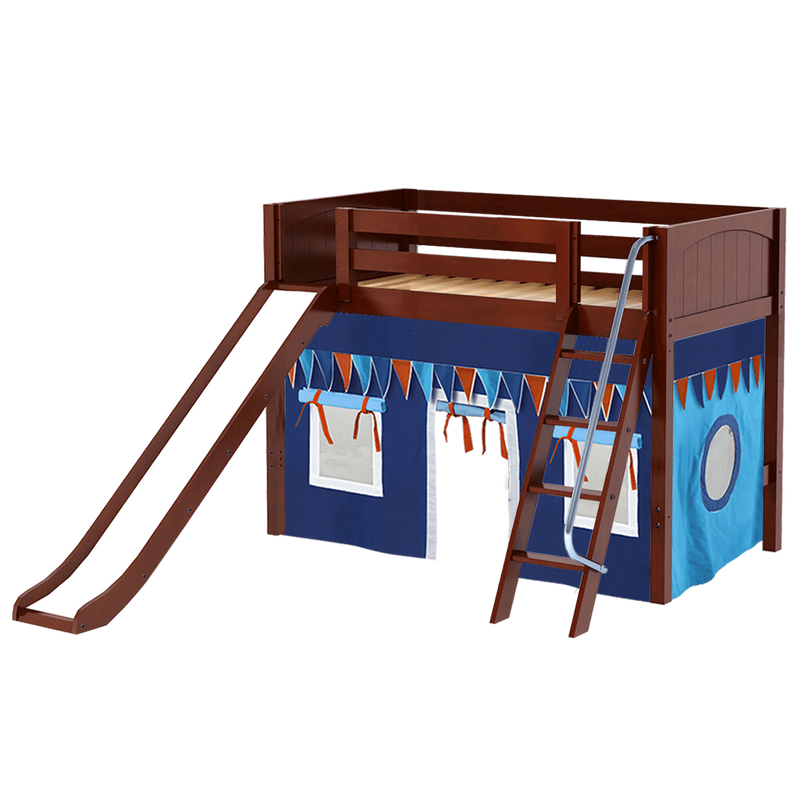 Maxtrix Twin Mid Loft Bed with Angled Ladder, Curtain + Slide