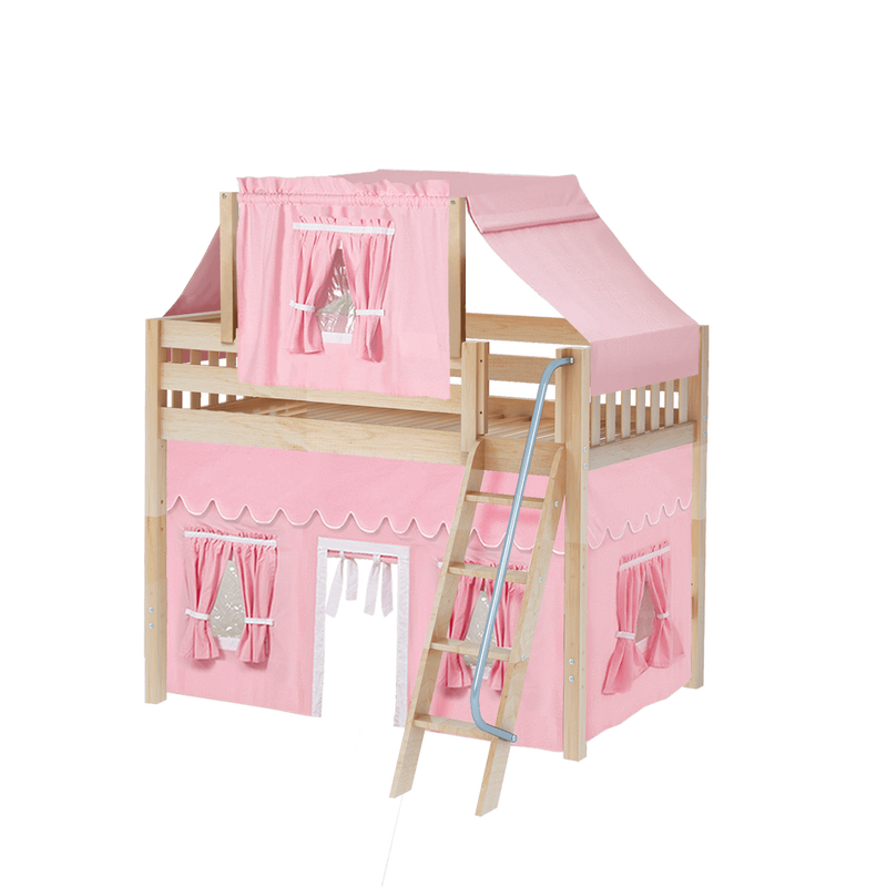 Maxtrix Twin Mid Loft Bed with Angled Ladder, Curtain + Top Tent