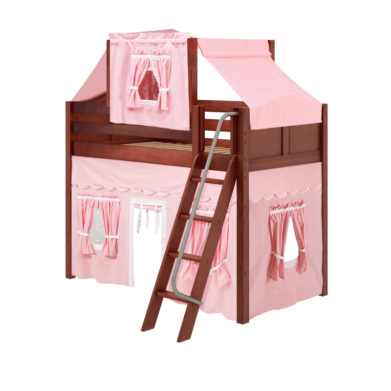 Maxtrix Twin Mid Loft Bed with Angled Ladder, Curtain + Top Tent
