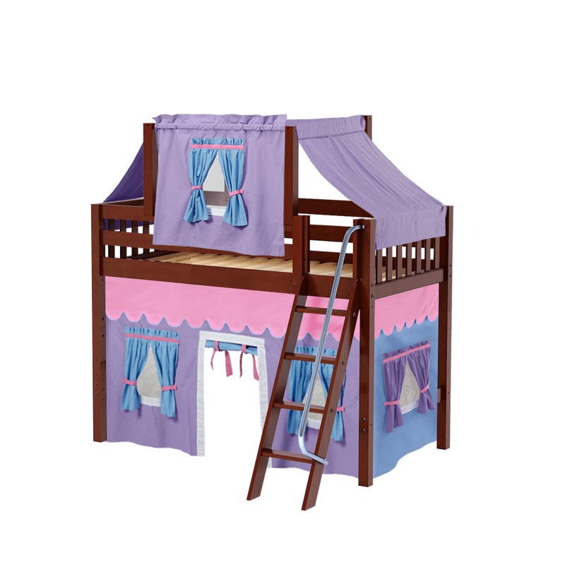 Maxtrix Twin Mid Loft Bed with Angled Ladder, Curtain + Top Tent