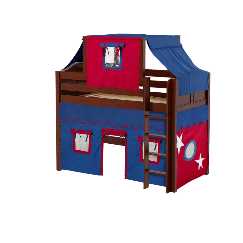 Maxtrix Twin Mid Loft Bed with Straight Ladder, Curtain + Top Tent