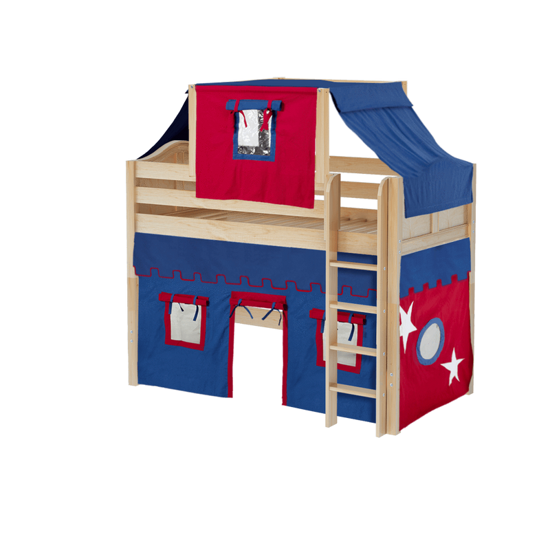 Maxtrix Twin Mid Loft Bed with Straight Ladder, Curtain + Top Tent