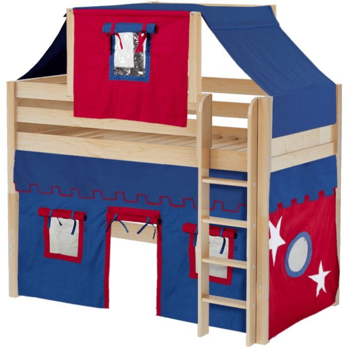 Maxtrix Twin Mid Loft Bed with Straight Ladder, Curtain + Top Tent