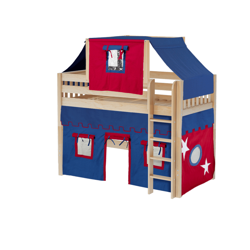 Maxtrix Twin Mid Loft Bed with Straight Ladder, Curtain + Top Tent