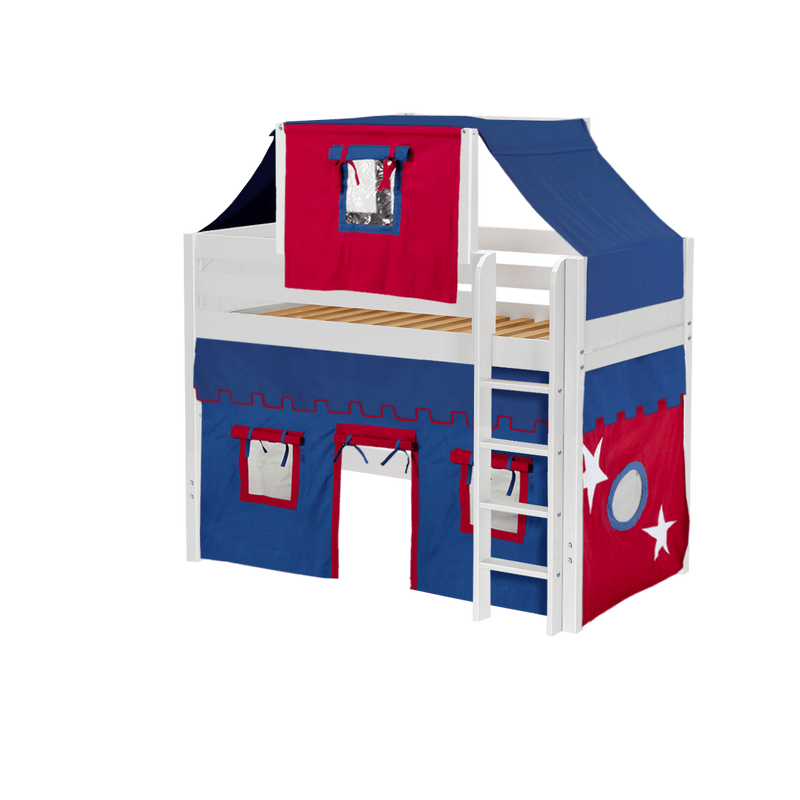 Maxtrix Twin Mid Loft Bed with Straight Ladder, Curtain + Top Tent