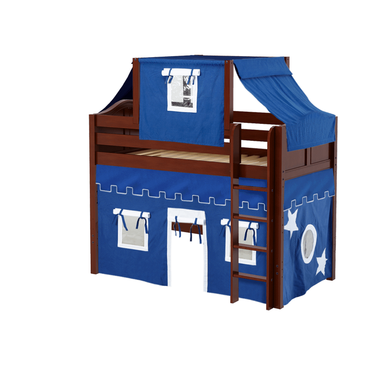 Maxtrix Twin Mid Loft Bed with Straight Ladder, Curtain + Top Tent