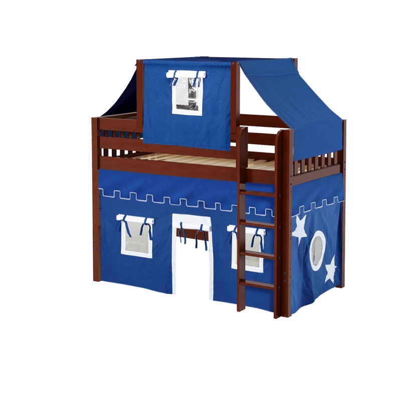 Maxtrix Twin Mid Loft Bed with Straight Ladder, Curtain + Top Tent