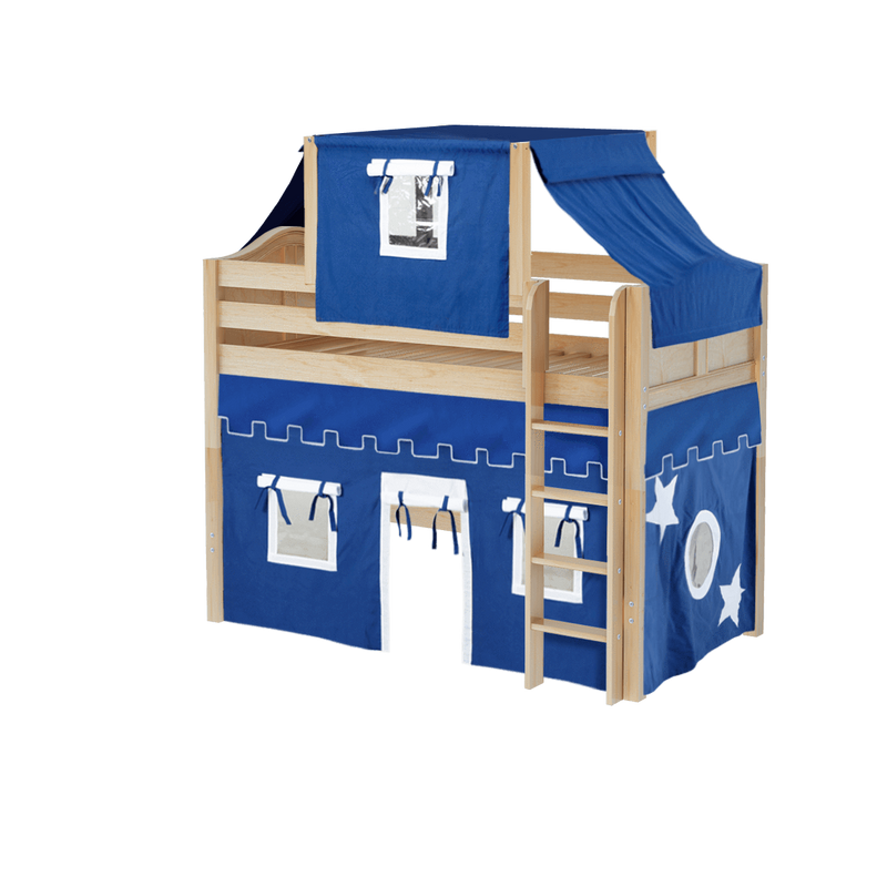 Maxtrix Twin Mid Loft Bed with Straight Ladder, Curtain + Top Tent