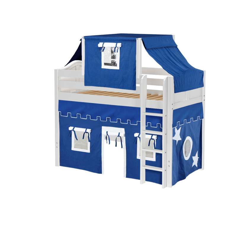 Maxtrix Twin Mid Loft Bed with Straight Ladder, Curtain + Top Tent