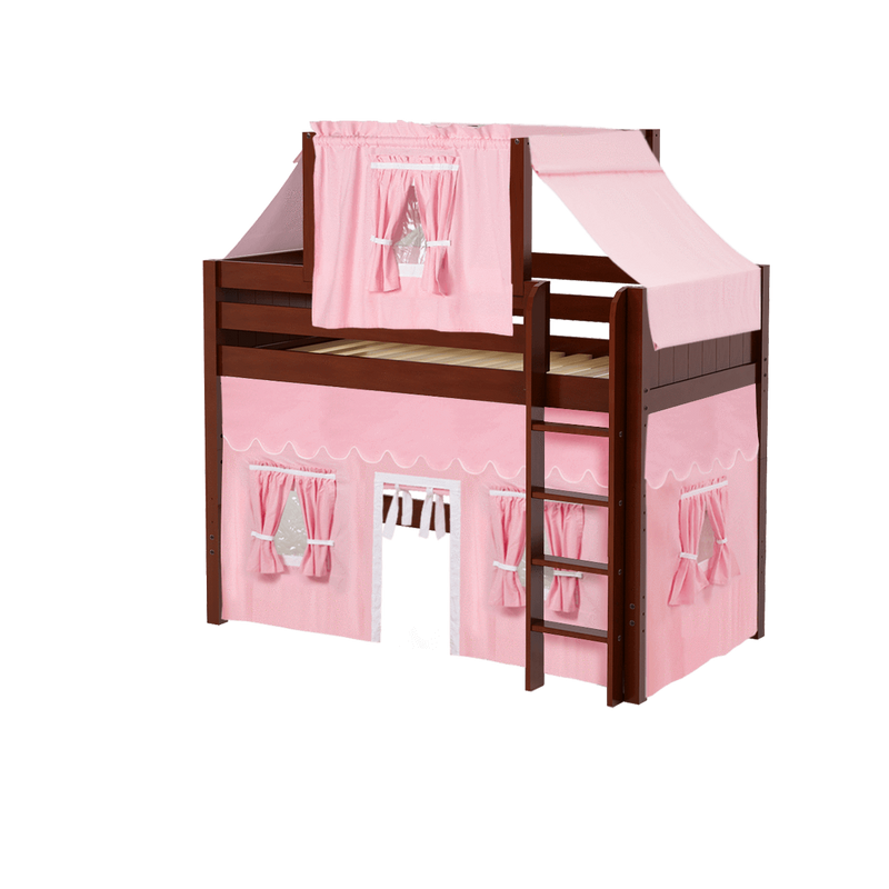 Maxtrix Twin Mid Loft Bed with Straight Ladder, Curtain + Top Tent