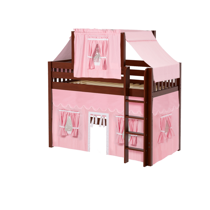 Maxtrix Twin Mid Loft Bed with Straight Ladder, Curtain + Top Tent