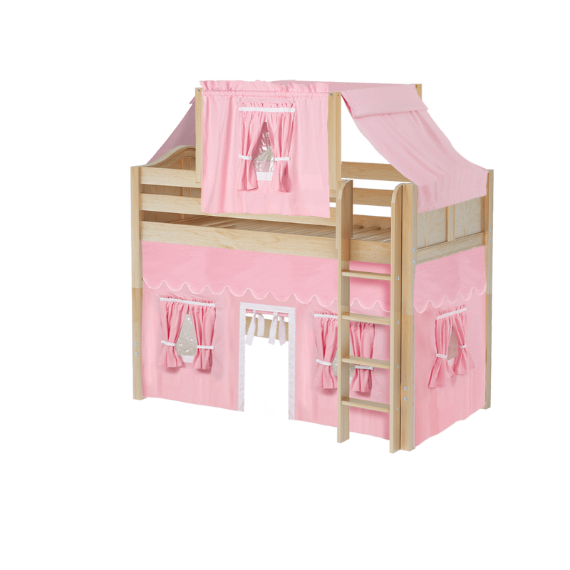 Maxtrix Twin Mid Loft Bed with Straight Ladder, Curtain + Top Tent