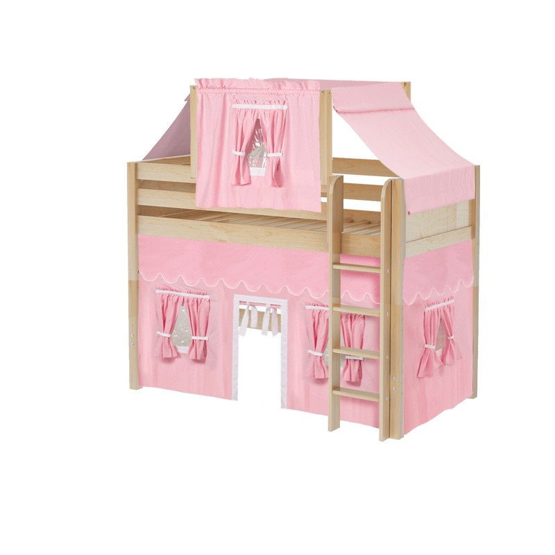 Maxtrix Twin Mid Loft Bed with Straight Ladder, Curtain + Top Tent