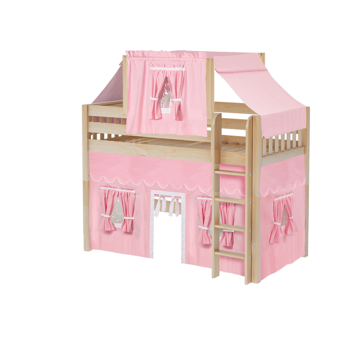 Maxtrix Twin Mid Loft Bed with Straight Ladder, Curtain + Top Tent